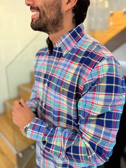 Camisa Polo R.L hombre Oxford Cuadros Colores Caballo Multicolor