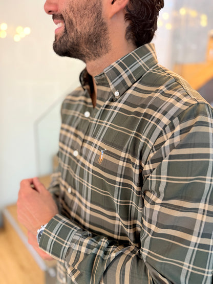 Camisa Polo R.L hombre Algodón Cuadros Verdes Caballo Multicolor