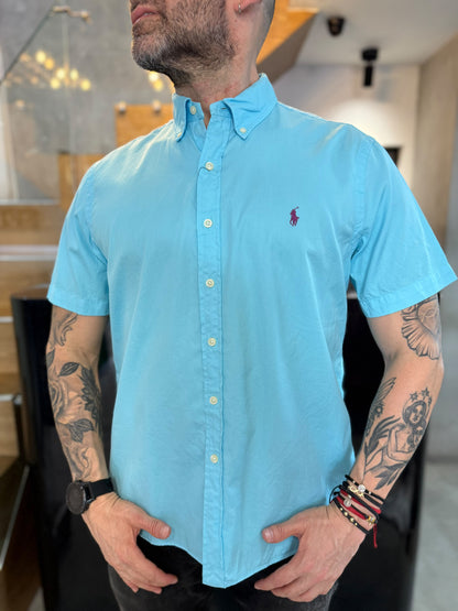 Camisa Polo R.L hombre Algodón Manga Corta Azul Clara Caballo Uva