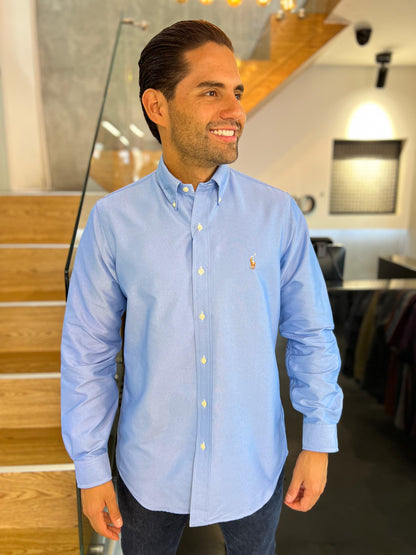 Camisa Polo R.L hombre Algodón Celeste
