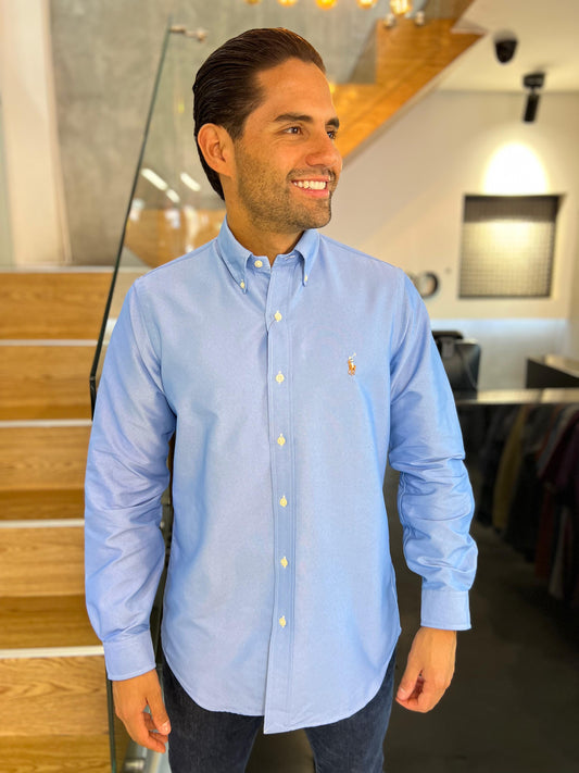Camisa Polo R.L hombre Algodón Celeste