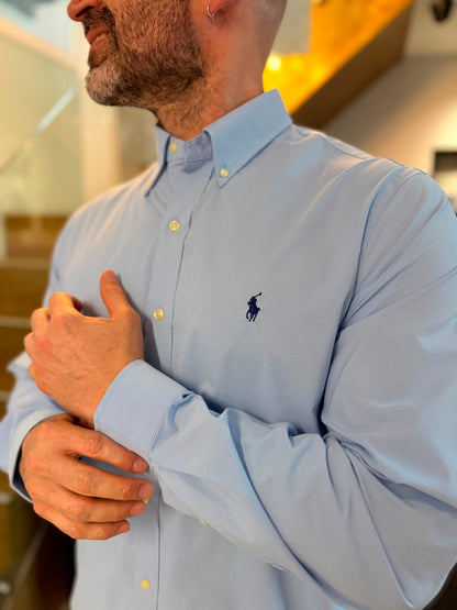 Camisa Polo R.L hombre Algodón Performance Azul Cielo Caballo Azul