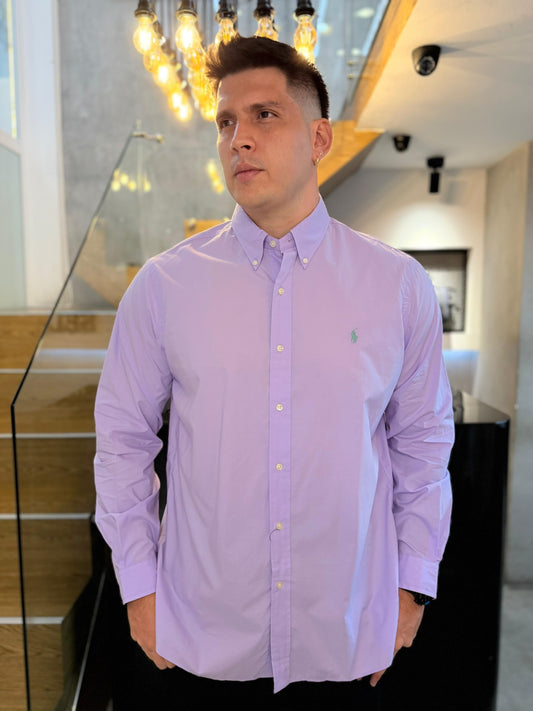 Camisa Polo R.L hombre Algodón Lila Caballo Verde