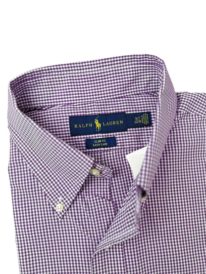 Camisa Polo R.L hombre Algodón Slim Fit Cuadros Morados Caballo Morado