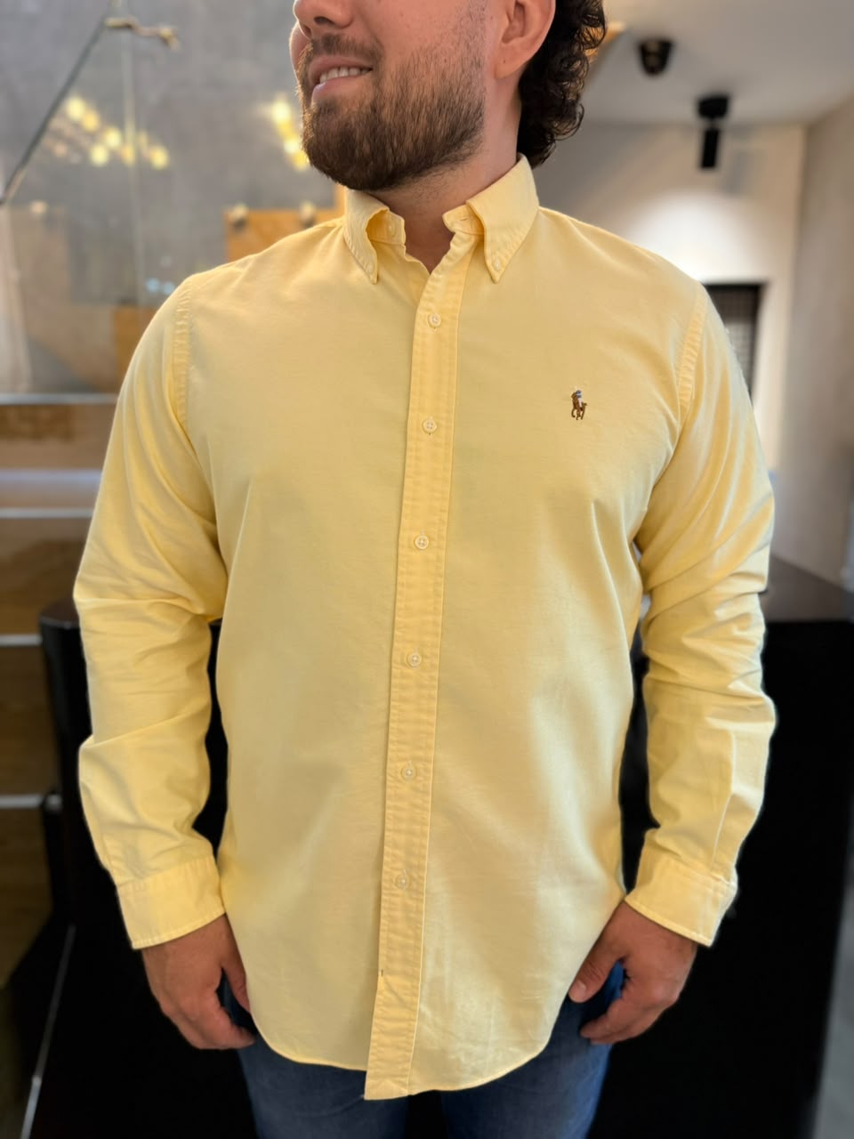 Camisa Polo R.L hombre Oxford  Amarilla Caballo Multicolor