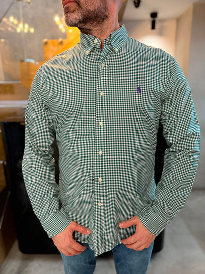 Camisa Polo R.L hombre Algodón Slim Fit Cuadros Verdes  Caballo Morado