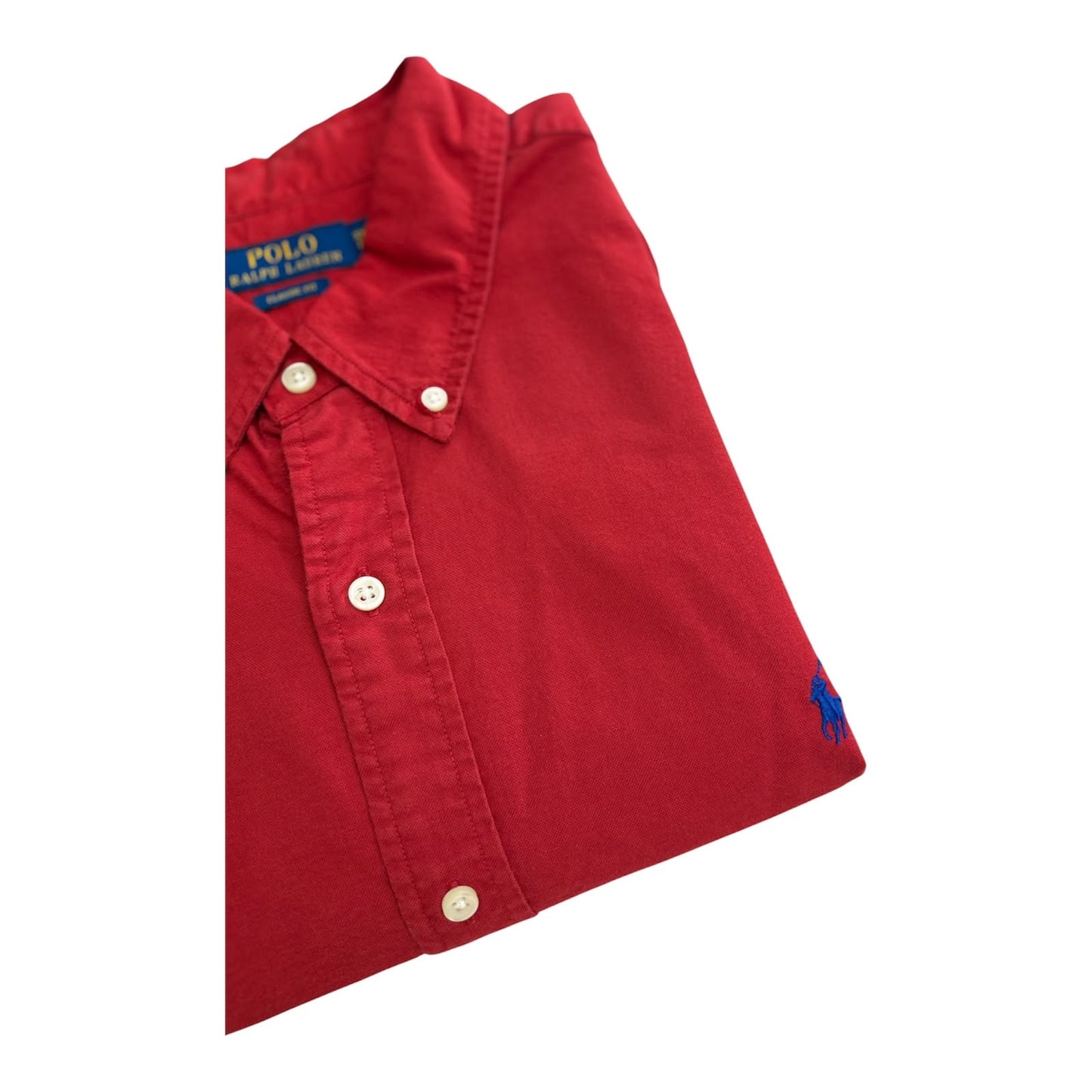 Camisa Polo R.L hombre Oxford Roja Caballo Azul