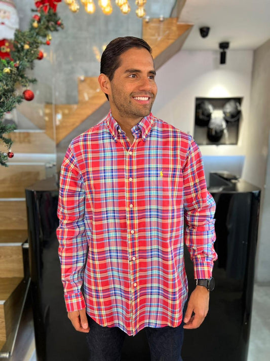 Camisa Polo R.L hombre Algodón Cuadros Rojos
