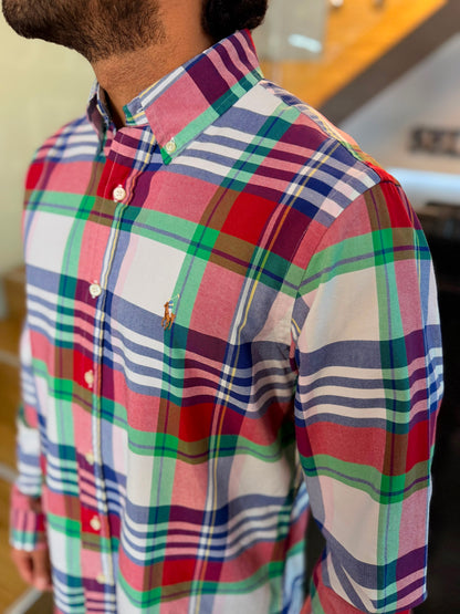 Camisa Polo R.L hombre Oxford Cuadros Rojos Caballo Multicolor