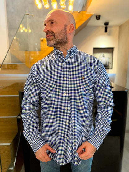 Camisa Polo R.L hombre Oxford Cuadros Azules Con Blanco Caballo Multicolor