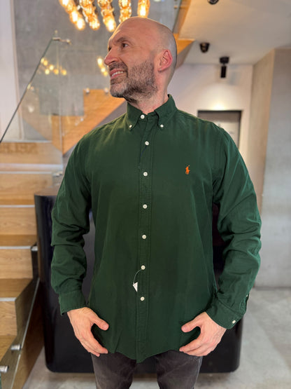 Camisa Polo R.L hombre Oxford Verde Militar Caballo Naranja