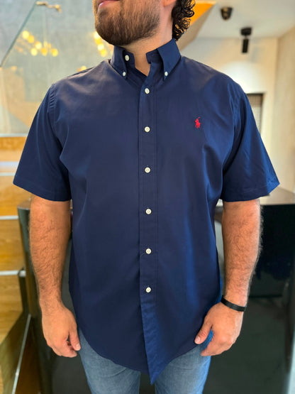 Camisa Polo R.L hombre algodón  Manga Corta azul Caballo rojo