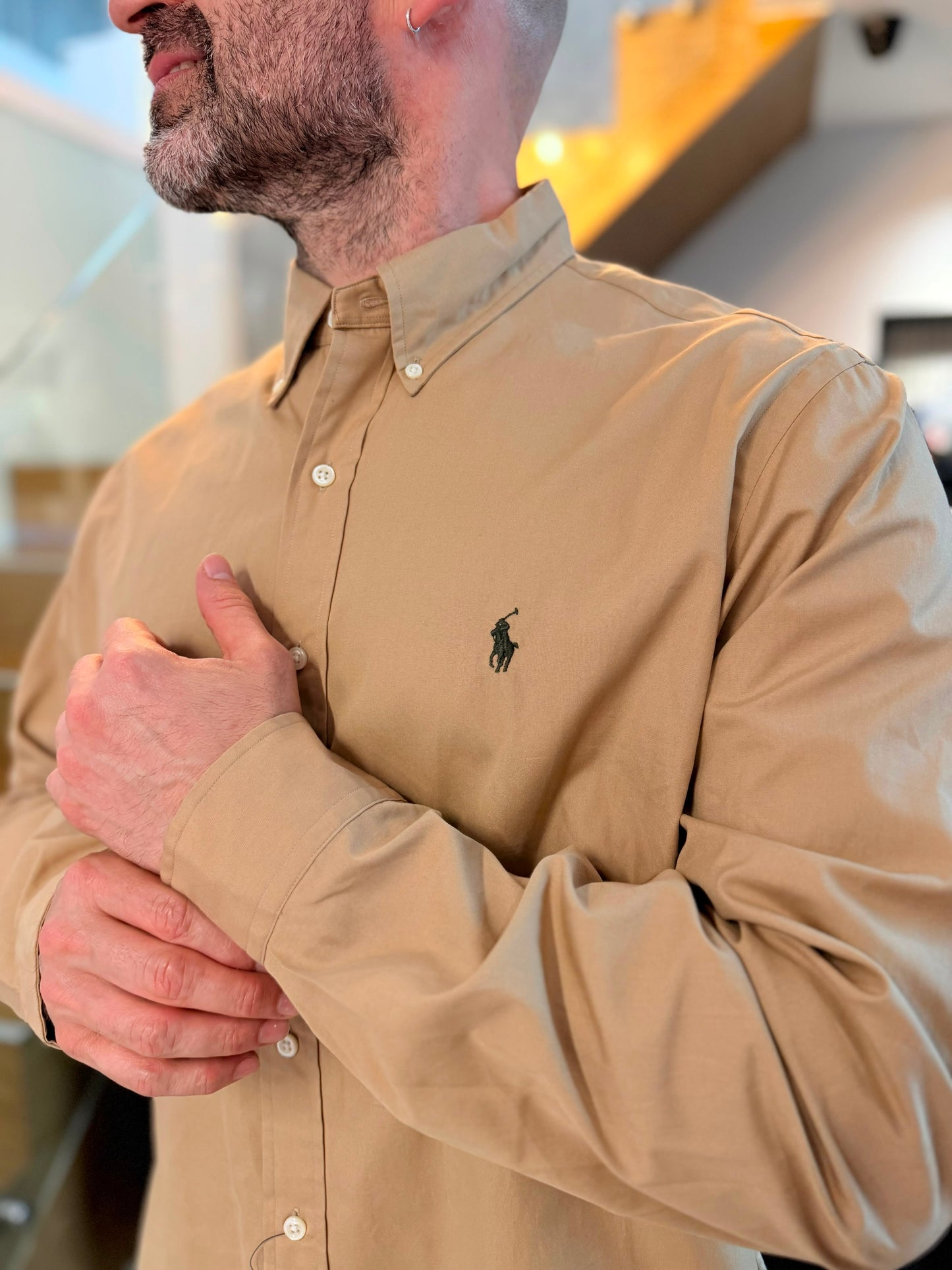 Camisa Polo R.L hombre Algodón Camel Caballo Verde