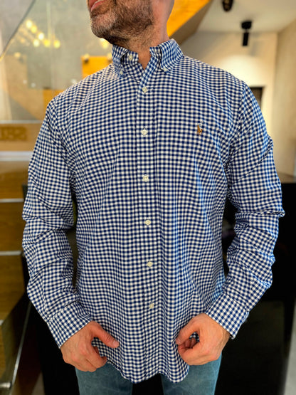 Camisa Polo R.L hombre Oxford Cuadros Azules Con Blanco Caballo Multicolor