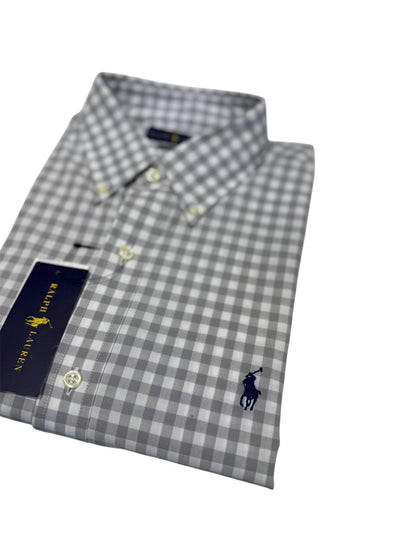 Camisa Polo R.L hombre Algodón Cuadros Grises Caballo Azul