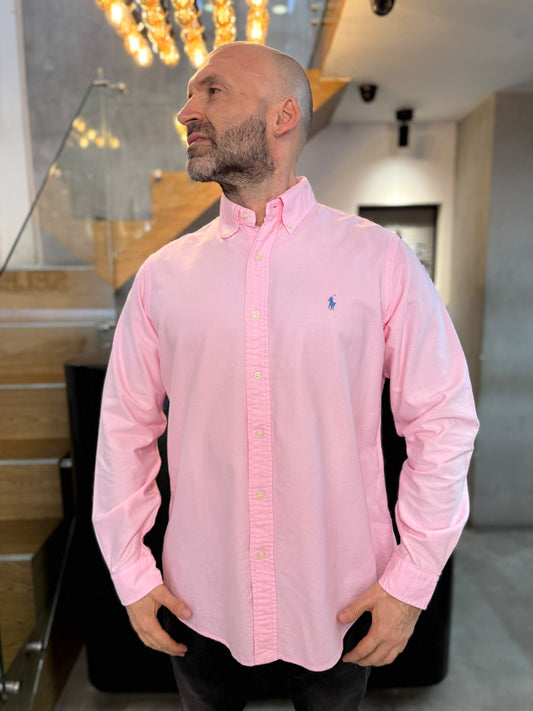 Camisa Polo R.L hombre Oxford Rosada Caballo Celeste