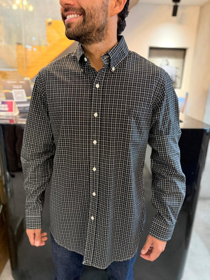 Camisa Polo R.L hombre Algodón Cuadros Negros Caballo Negro