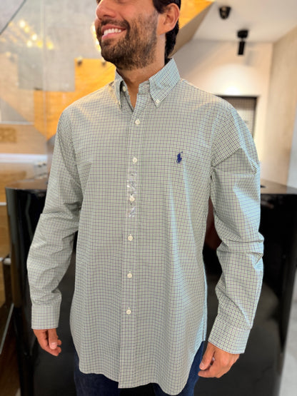 Camisa Polo R.L hombre Algodón Cuadros Caballo Azul
