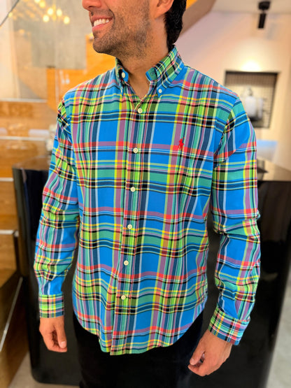 Camisa Polo R.L hombre Oxford Cuadros Colores Caballo Rojo