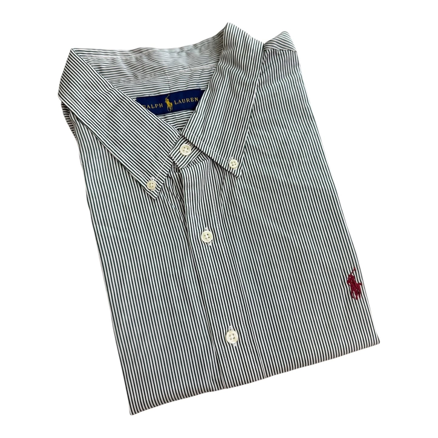 Camisa Polo R.L hombre Algodón Rayas Verdes Con Blanco Caballo Rojo
