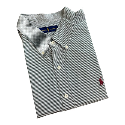 Camisa Polo R.L hombre Algodón Rayas Verdes Con Blanco Caballo Rojo
