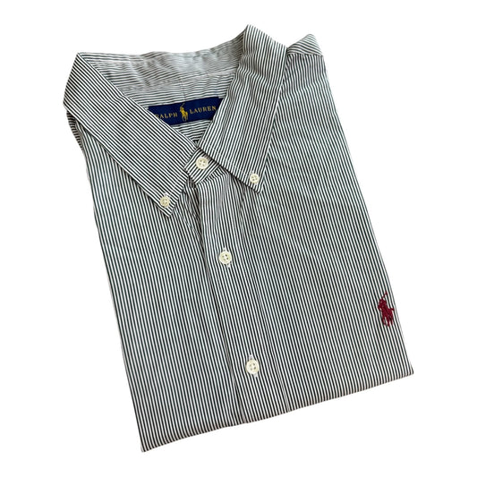 Camisa Polo R.L hombre Algodón Rayas Verdes Con Blanco Caballo Rojo
