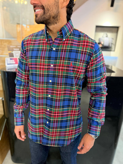 Camisa Polo R.L hombre Algodón Cuadros Rojos y Verdes Caballo Rojo