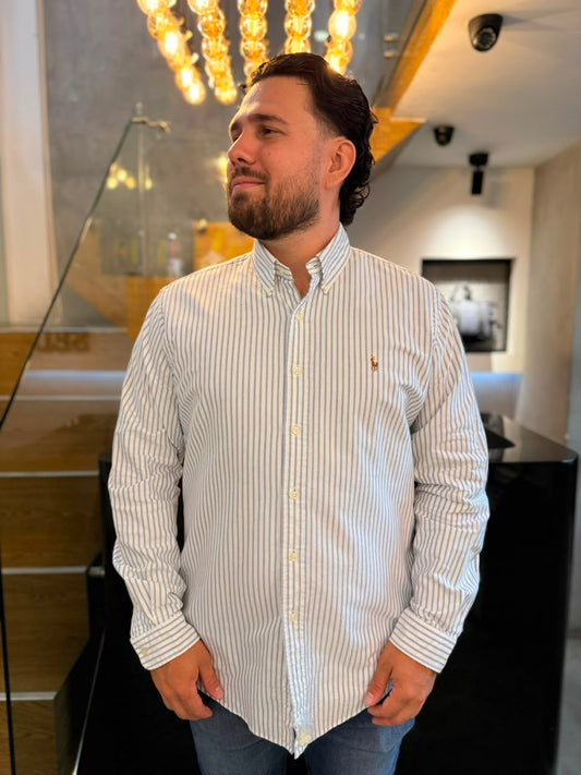 Camisa Polo R.L hombre Oxford Custom Fit Rayas Blancas Caballo Multicolor
