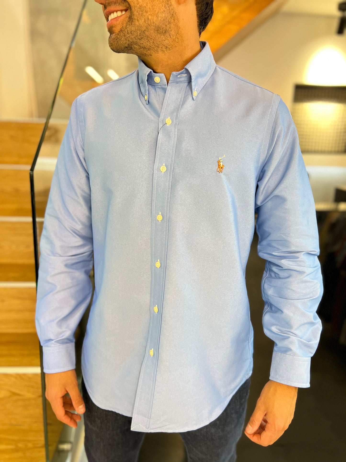 Camisa Polo R.L hombre Algodón Celeste