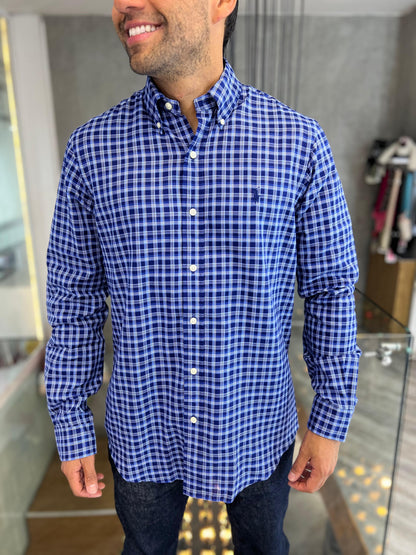Camisa Polo R.L hombre Algodón Cuadros Azules Caballo Azul