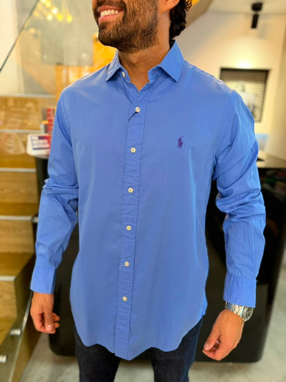 Camisa Polo R.L hombre Algodón Celeste Caballo Morado