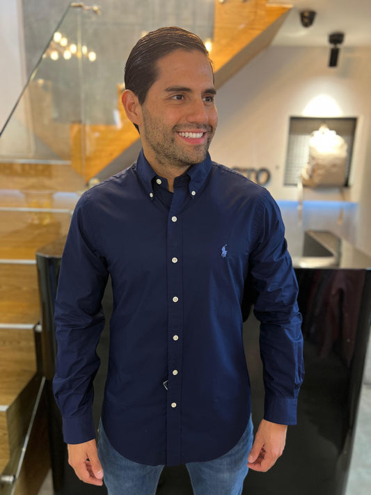 Camisa Polo R.L hombre Algodón Slim Fit Azul
