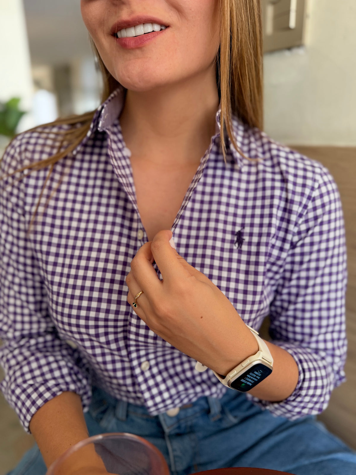 Camisa Polo R.L Dama Algodón Cuadros Morado Caballo Morado