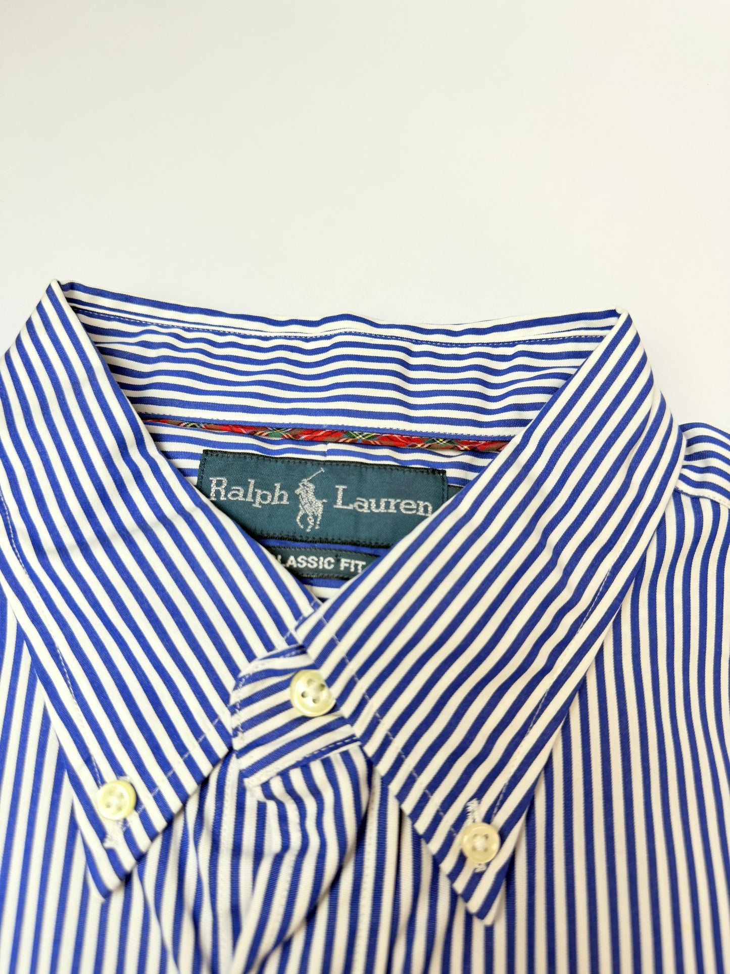 Camisa Polo R.L hombre Algodón Rayas Azules Caballo Amarillo