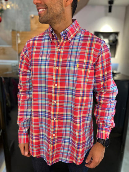 Camisa Polo R.L hombre Algodón Cuadros Rojos