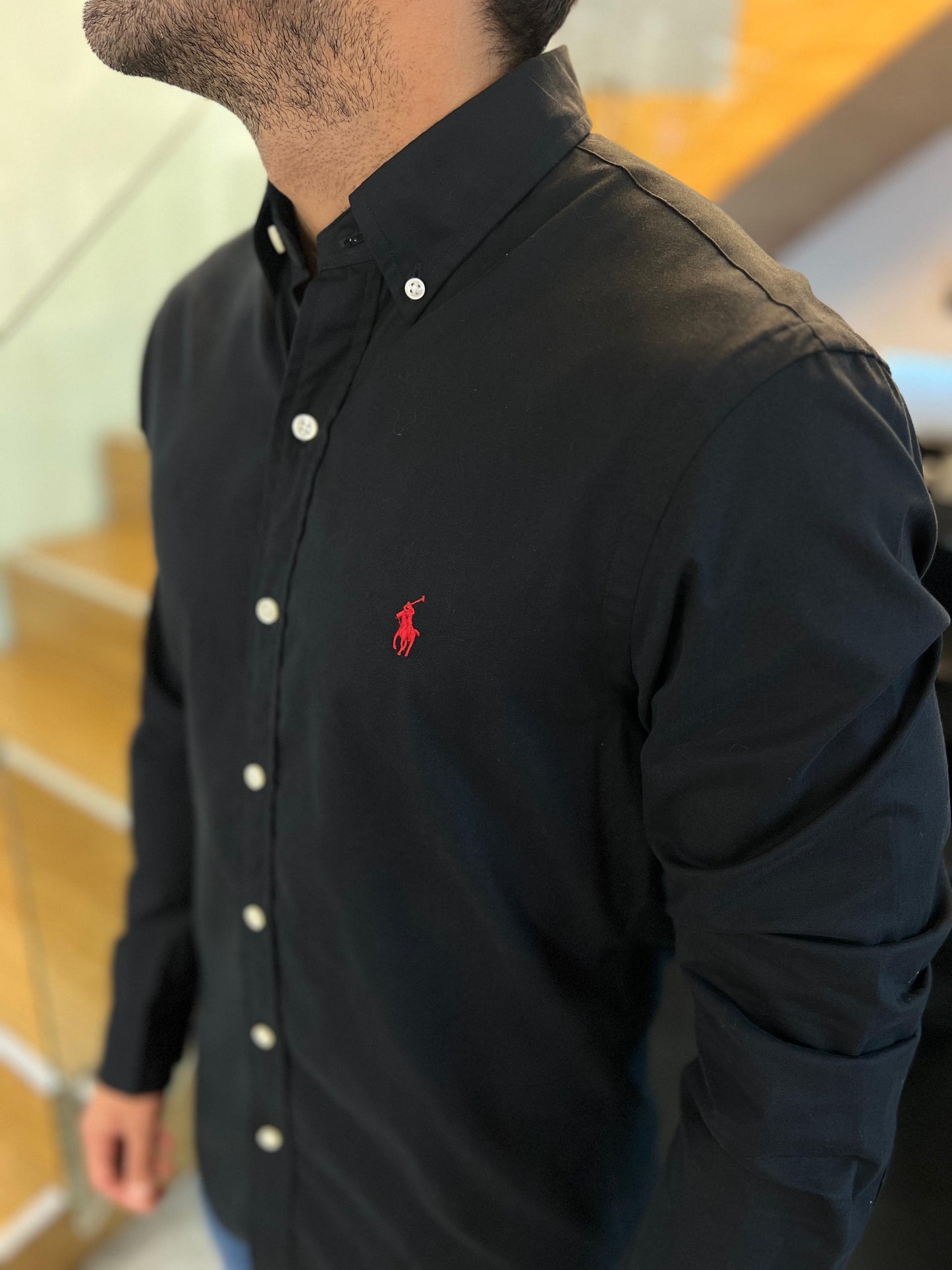 Camisa Polo R.L hombre Algodón Slim Fit Negra