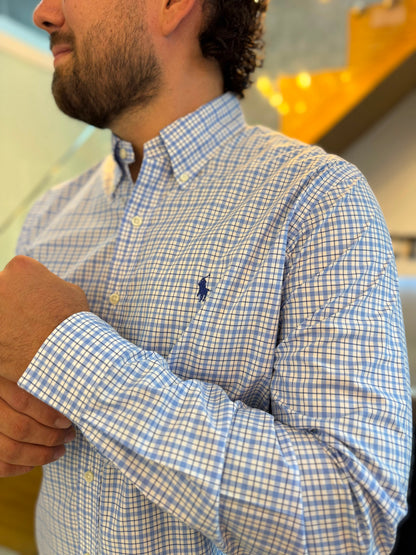 Camisa Polo R.L hombre Algodón Cuadros  Azules Caballo Azul