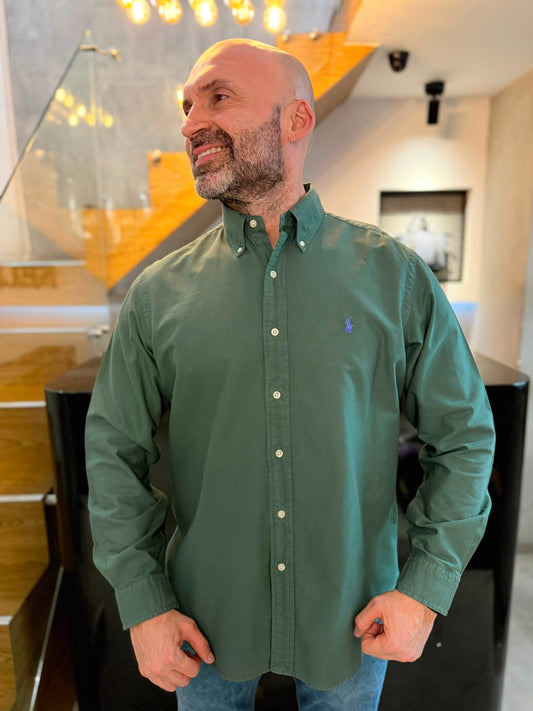 Camisa Polo R.L hombre Oxford Verde Oliva Caballo Morado