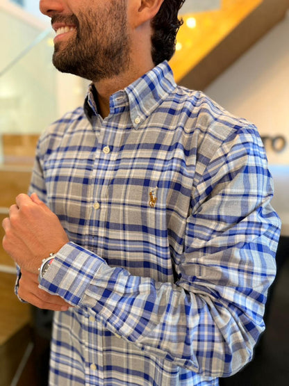 Camisa Polo R.L hombre Oxford Cuadros Grises Caballo multicolor