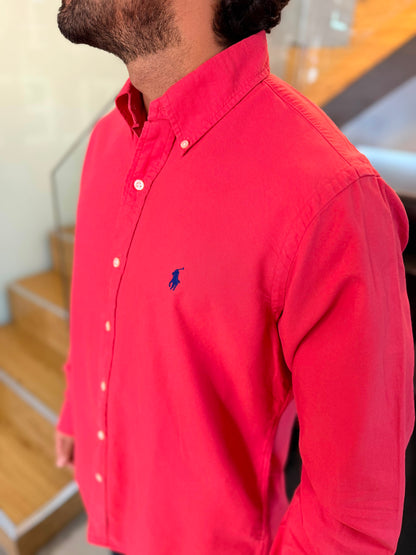 Camisa Polo R.L hombre Oxford Coral Caballo Azul