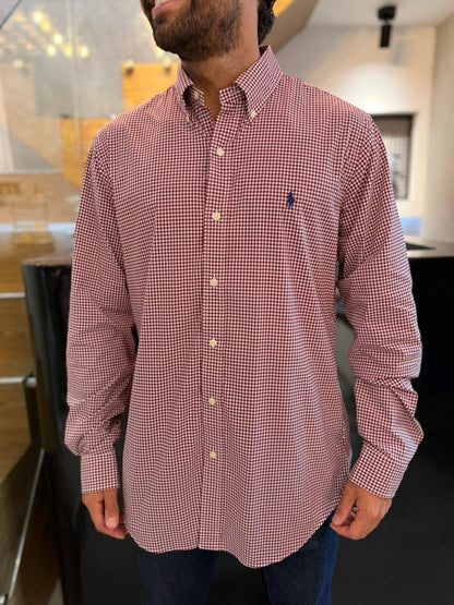Camisa Polo R.L hombre Performance Cuadros Vinotinto Caballo Azul