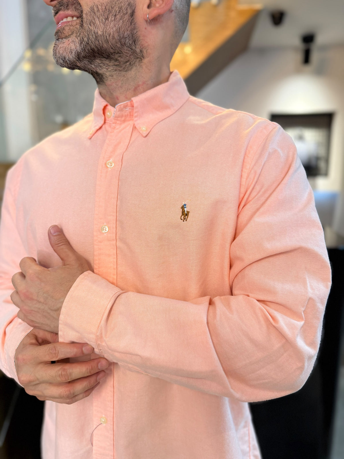 Camisa Polo R.L hombre Oxford Salmón Caballo Multicolor