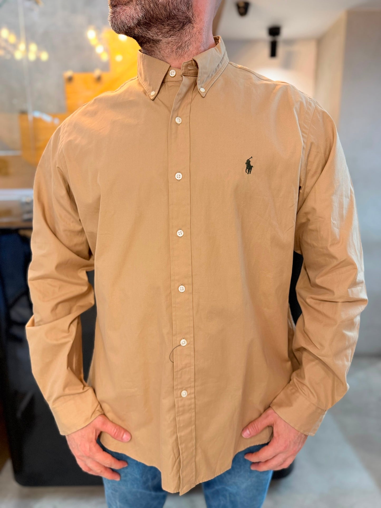Camisa Polo R.L hombre Algodón Camel Caballo Verde
