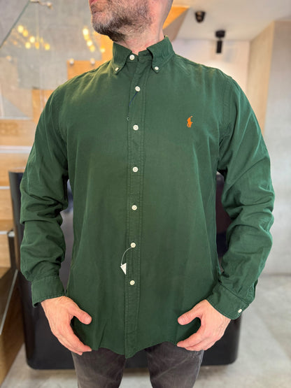Camisa Polo R.L hombre Oxford Verde Militar Caballo Naranja