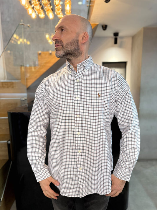 Camisa Polo R.L hombre Oxford Cuadros Blancos Con Rojo Caballo Multicolor