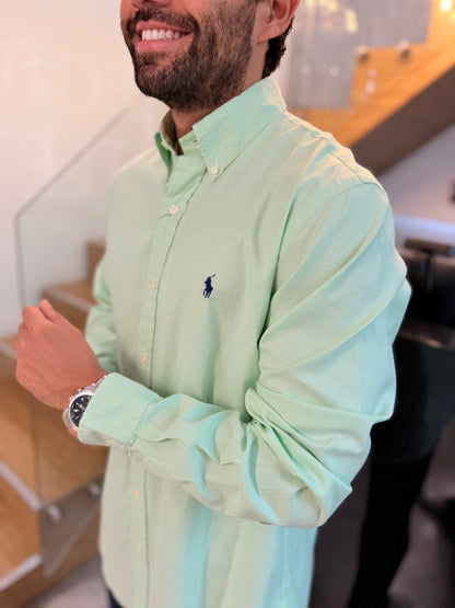 Camisa Polo R.L hombre Algodón Verde Pastel Caballo Azul