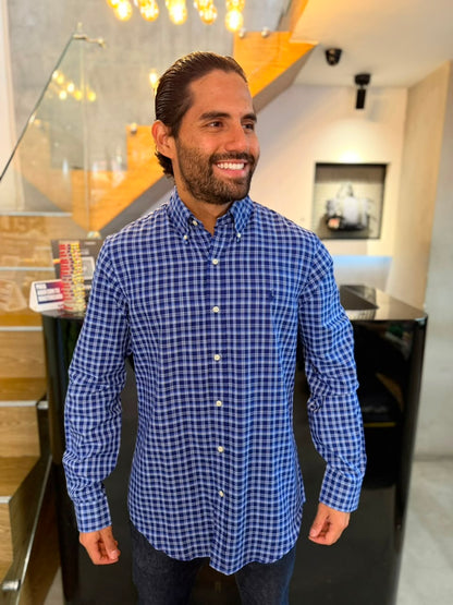 Camisa Polo R.L hombre Algodón Cuadros Azules Caballo Azul
