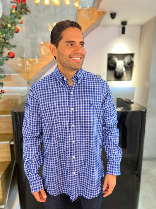 Camisa Polo R.L hombre Algodón Cuadros Azules