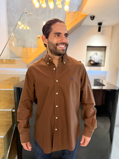 Camisa Polo R.L hombre Oxford Café Caballo Azul