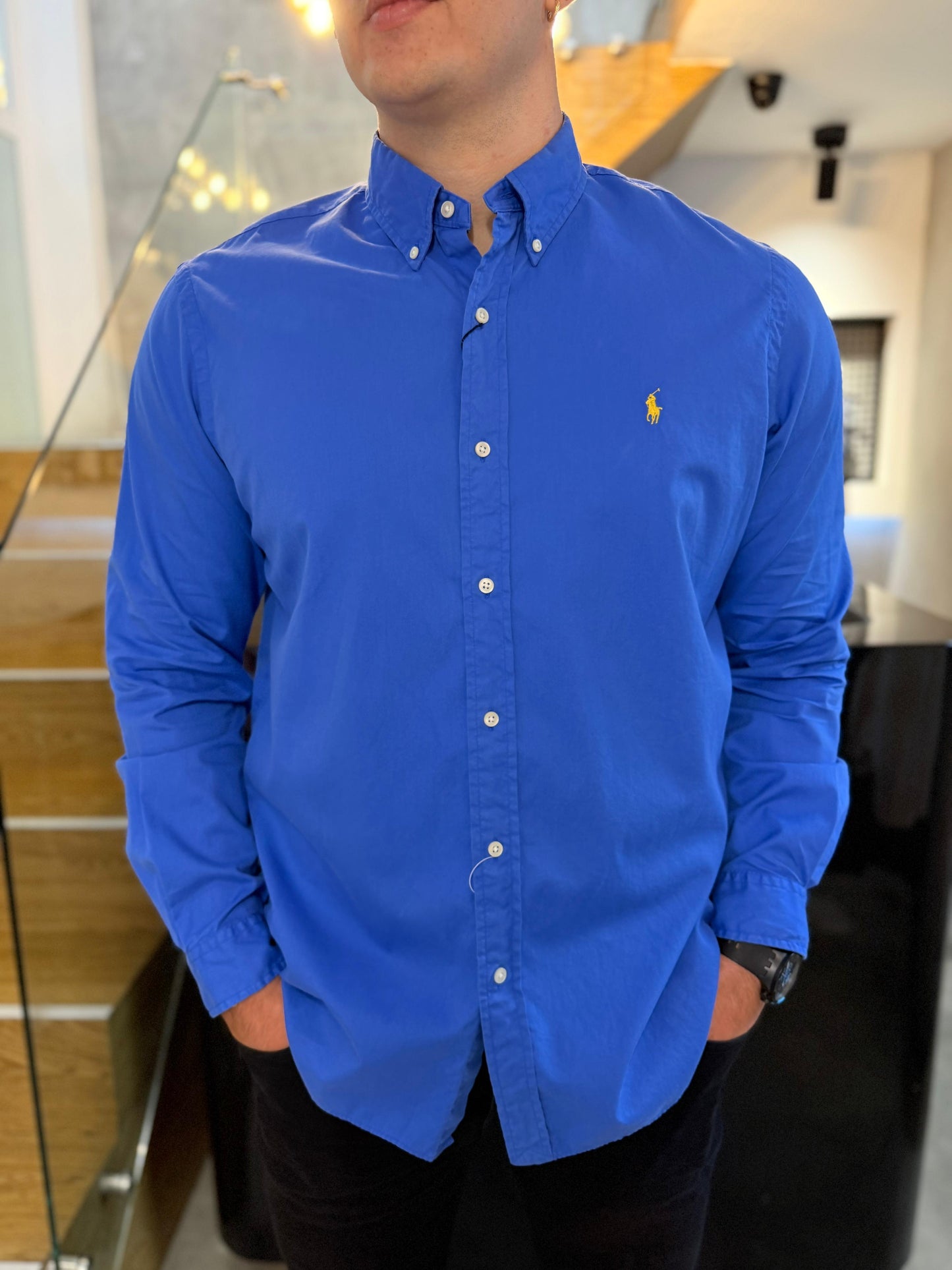 Camisa Polo R.L hombre Algodón Azul Caballo Amarrillo